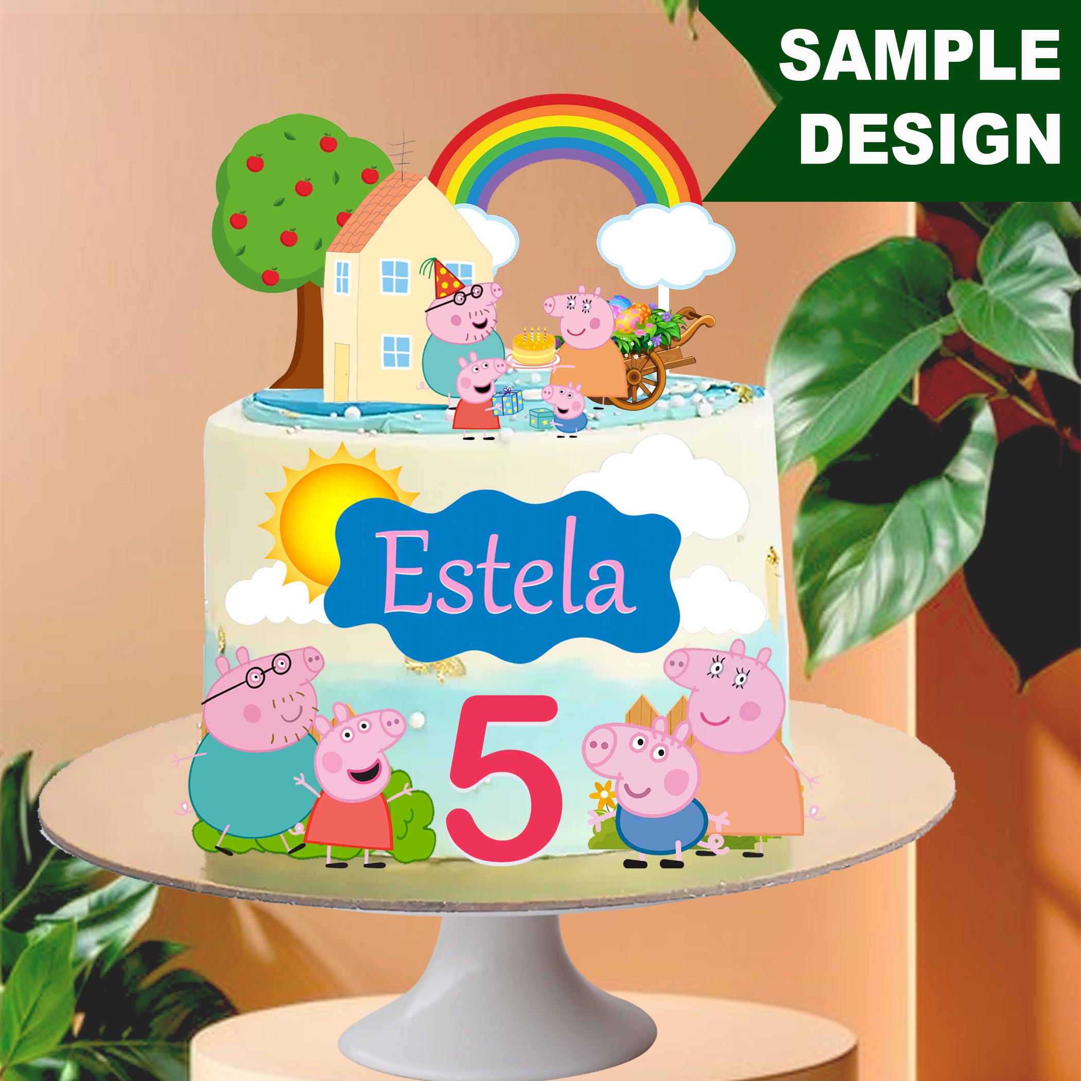 Pink Pig Cartoon Birthday Cake Topper Template (Editable Canva Design)