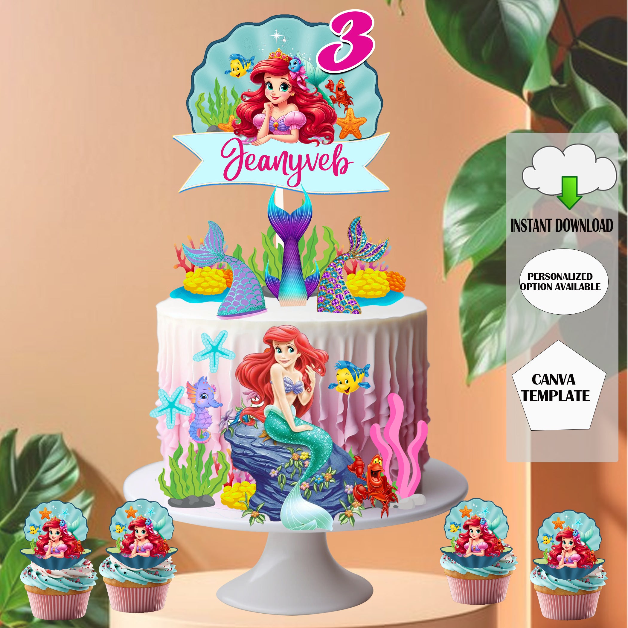 Princess Cake Topper | Little Mermaid Birthday Party Decor (Digital Download)