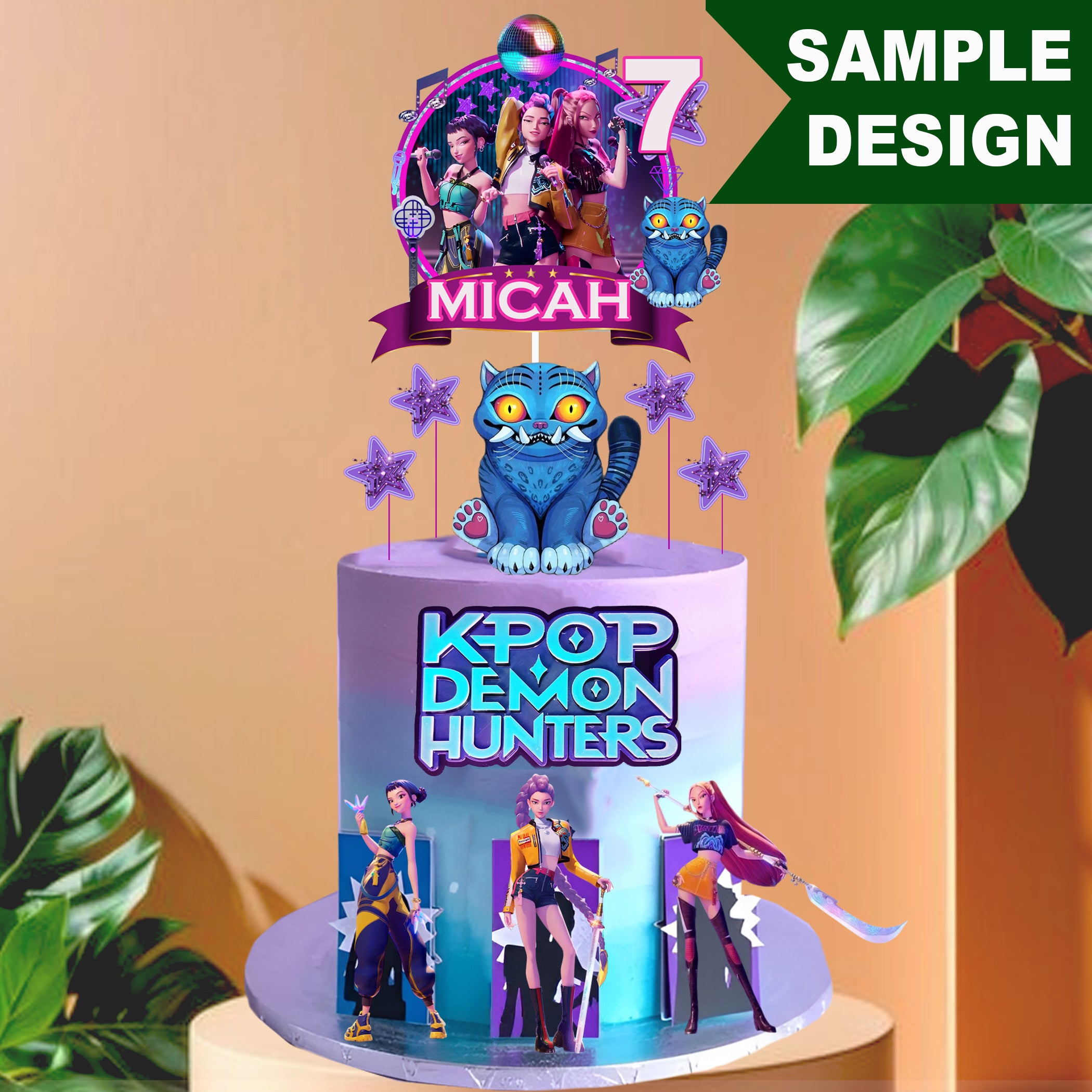 Editable K-Pop Demon Cake Topper, Custom Name & Age, Dark Idol Birthday Party Decor
