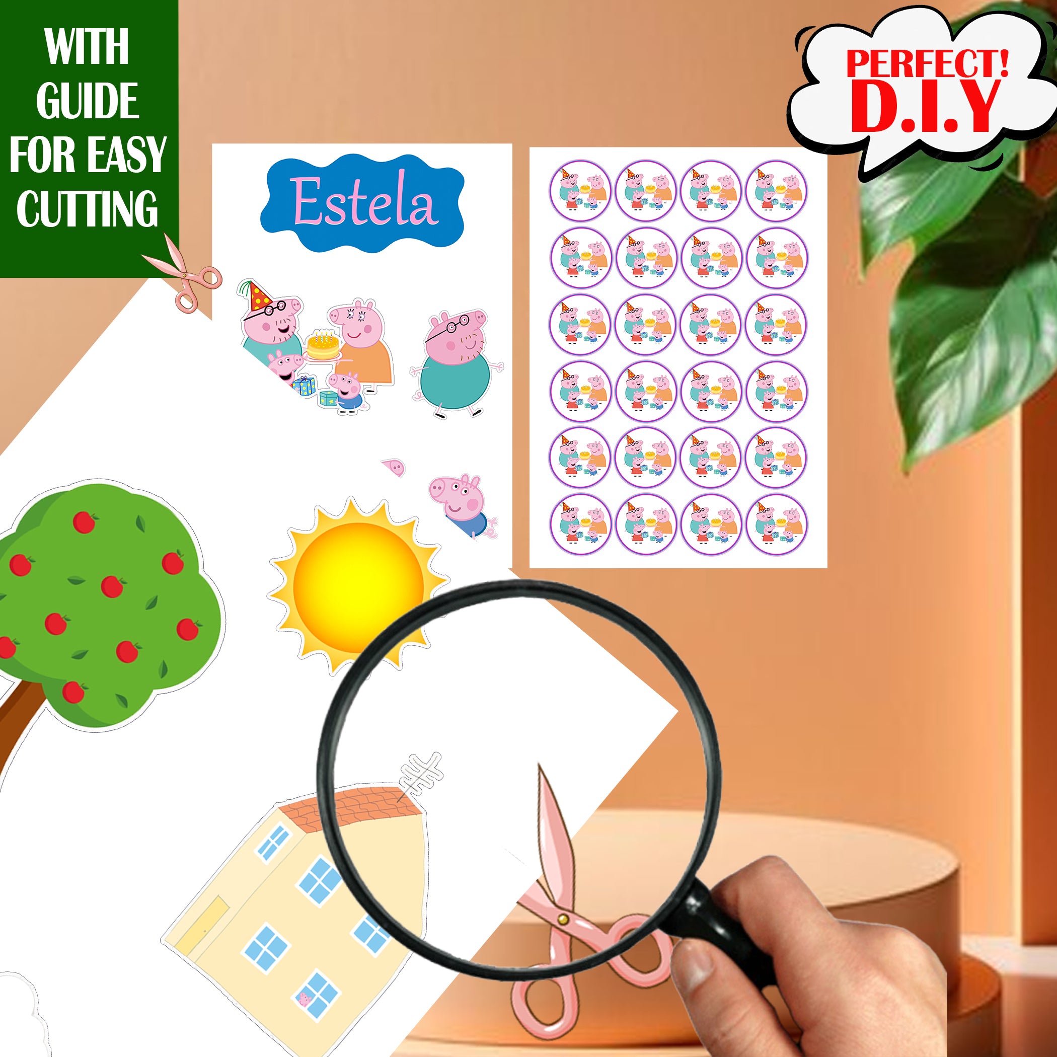 Pink Pig Cartoon Birthday Cake Topper Template (Editable Canva Design)