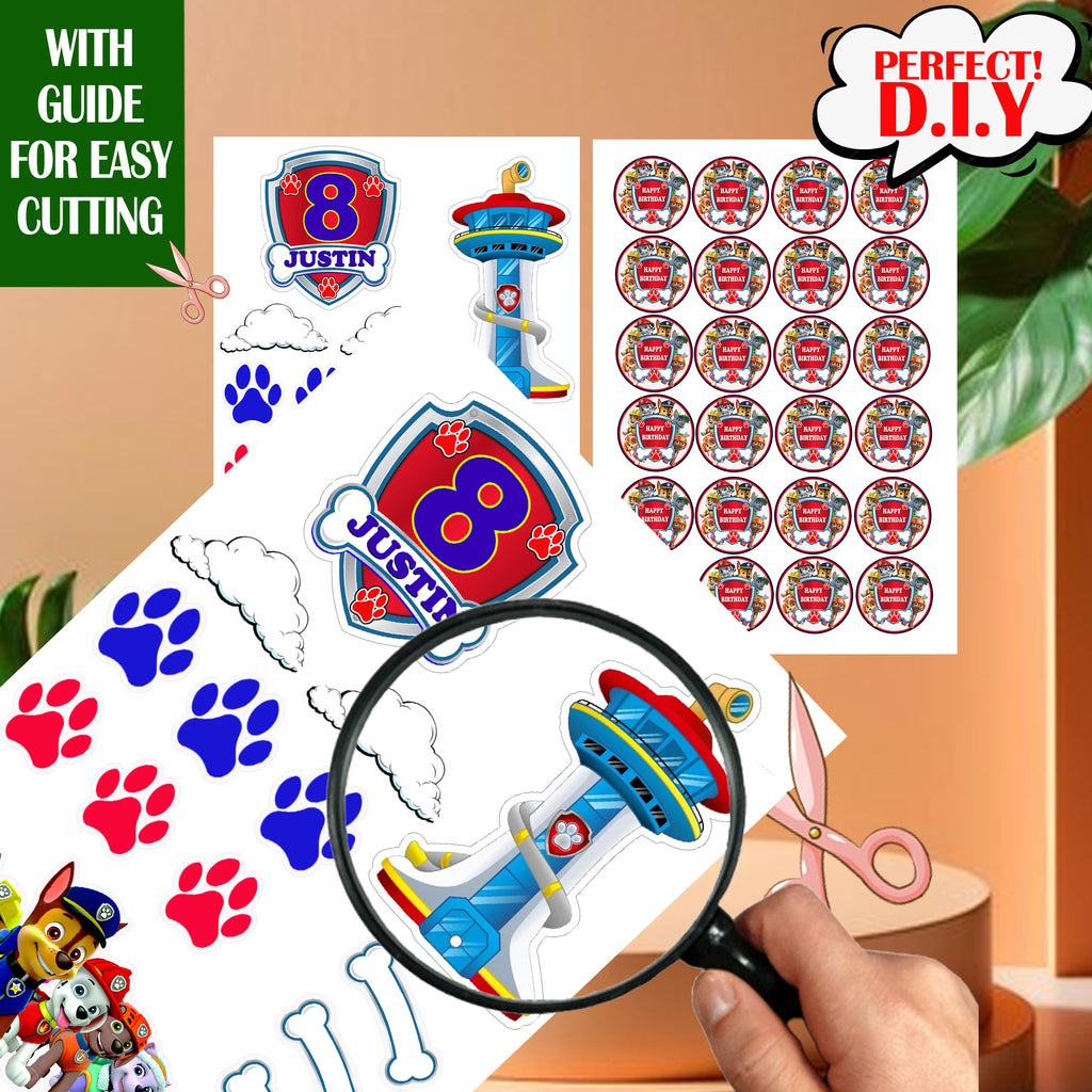 Paw Patrol Cake Topper, Editable Birthday Party Decoration (Instant Download)