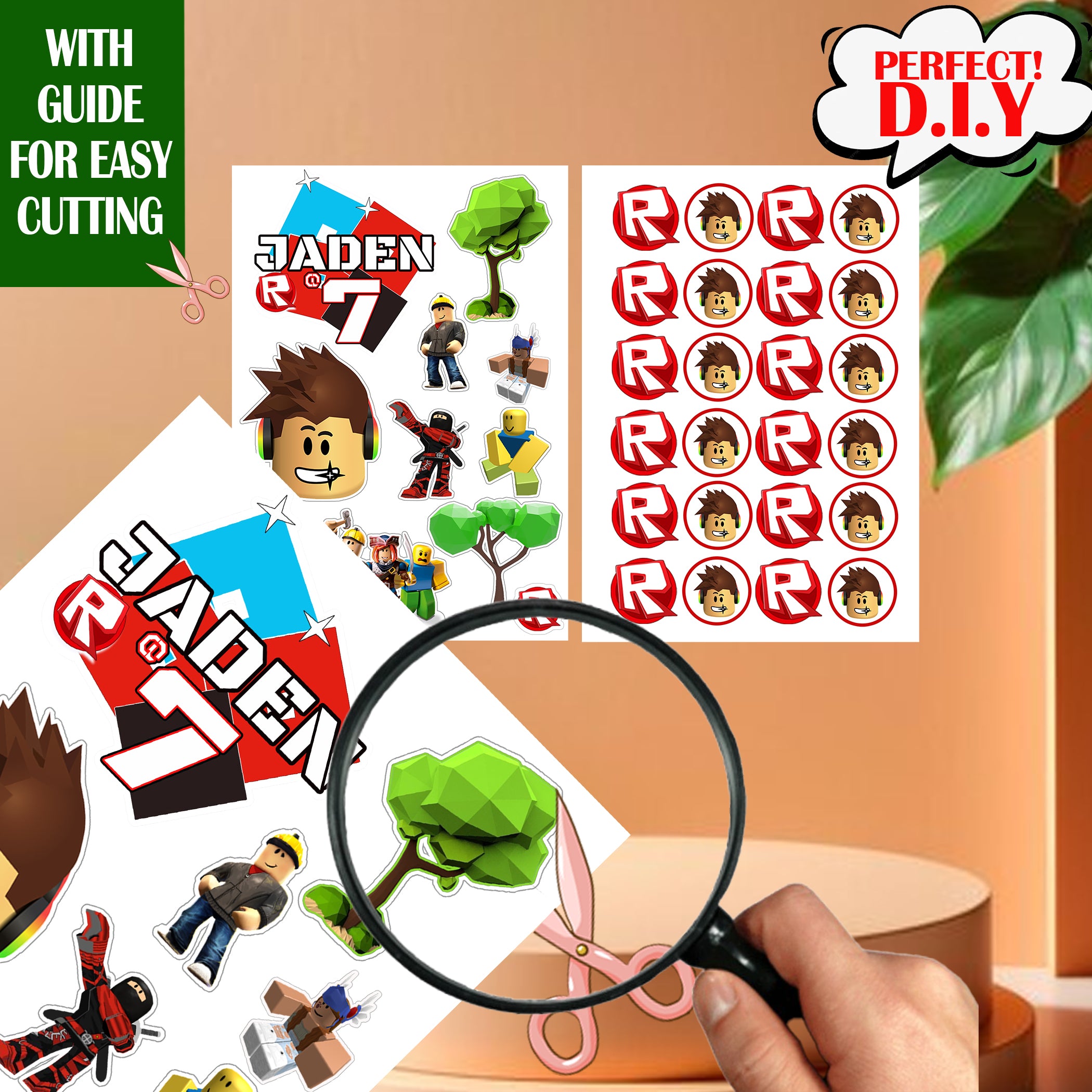 Gaming Cake Topper Editable Template | Roblox Inspired + Free Cupcake Toppers | Canva Instant Download