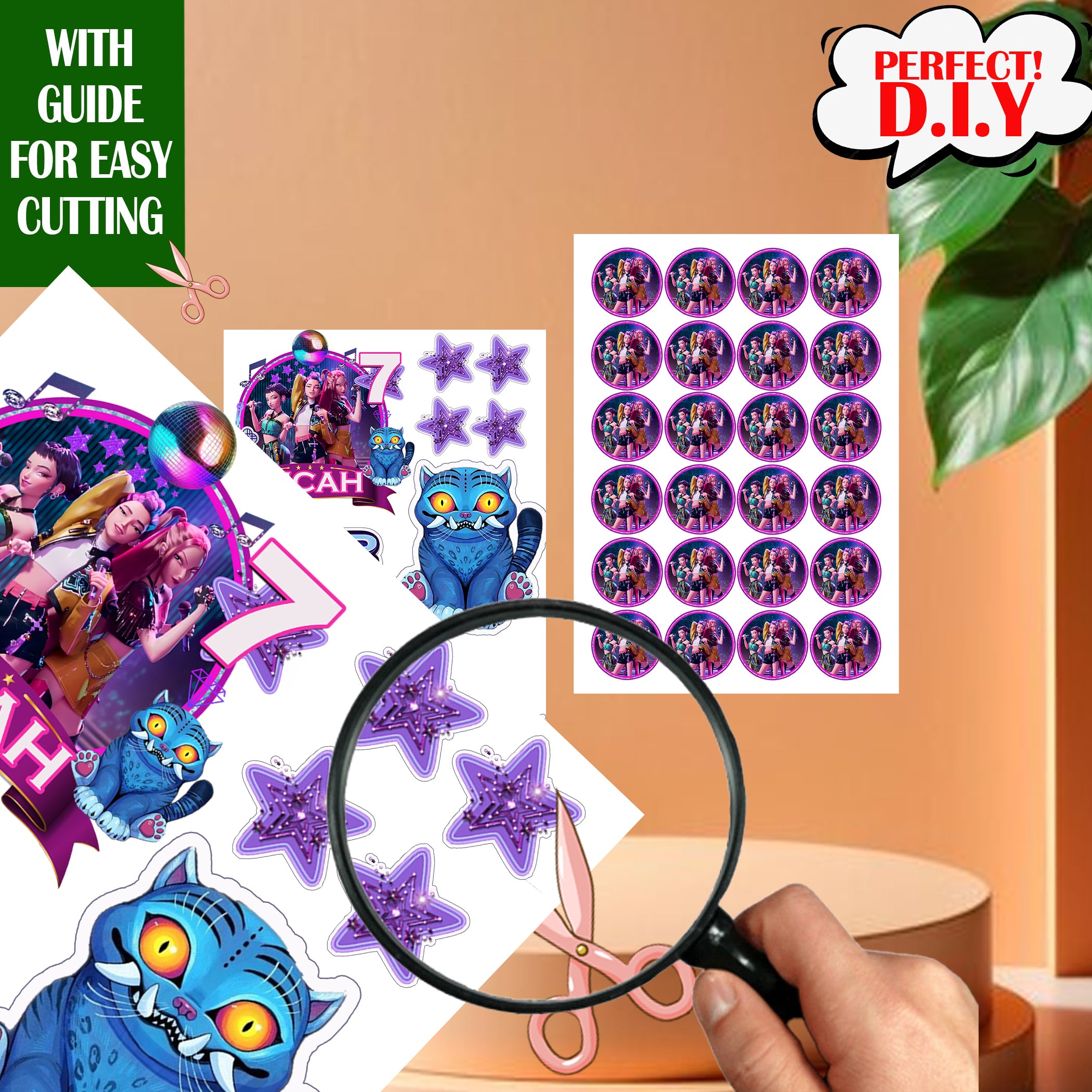 Editable K-Pop Demon Cake Topper, Custom Name & Age, Dark Idol Birthday Party Decor
