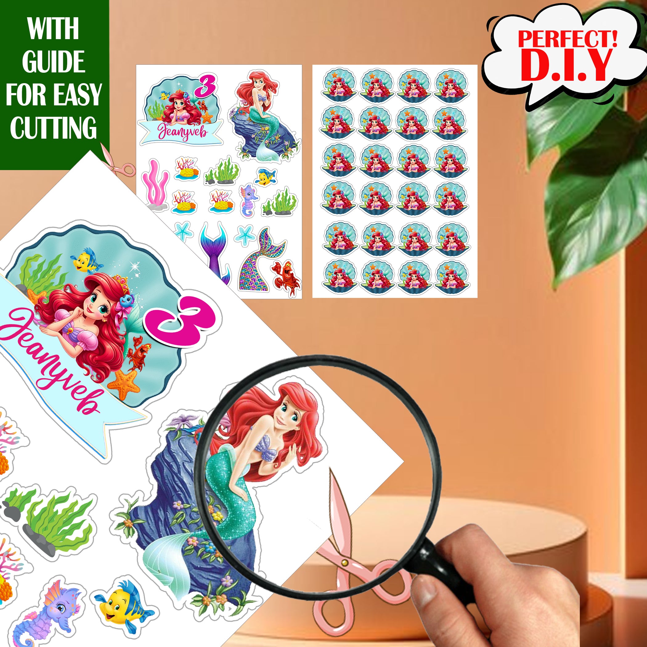 Princess Cake Topper | Little Mermaid Birthday Party Decor (Digital Download)