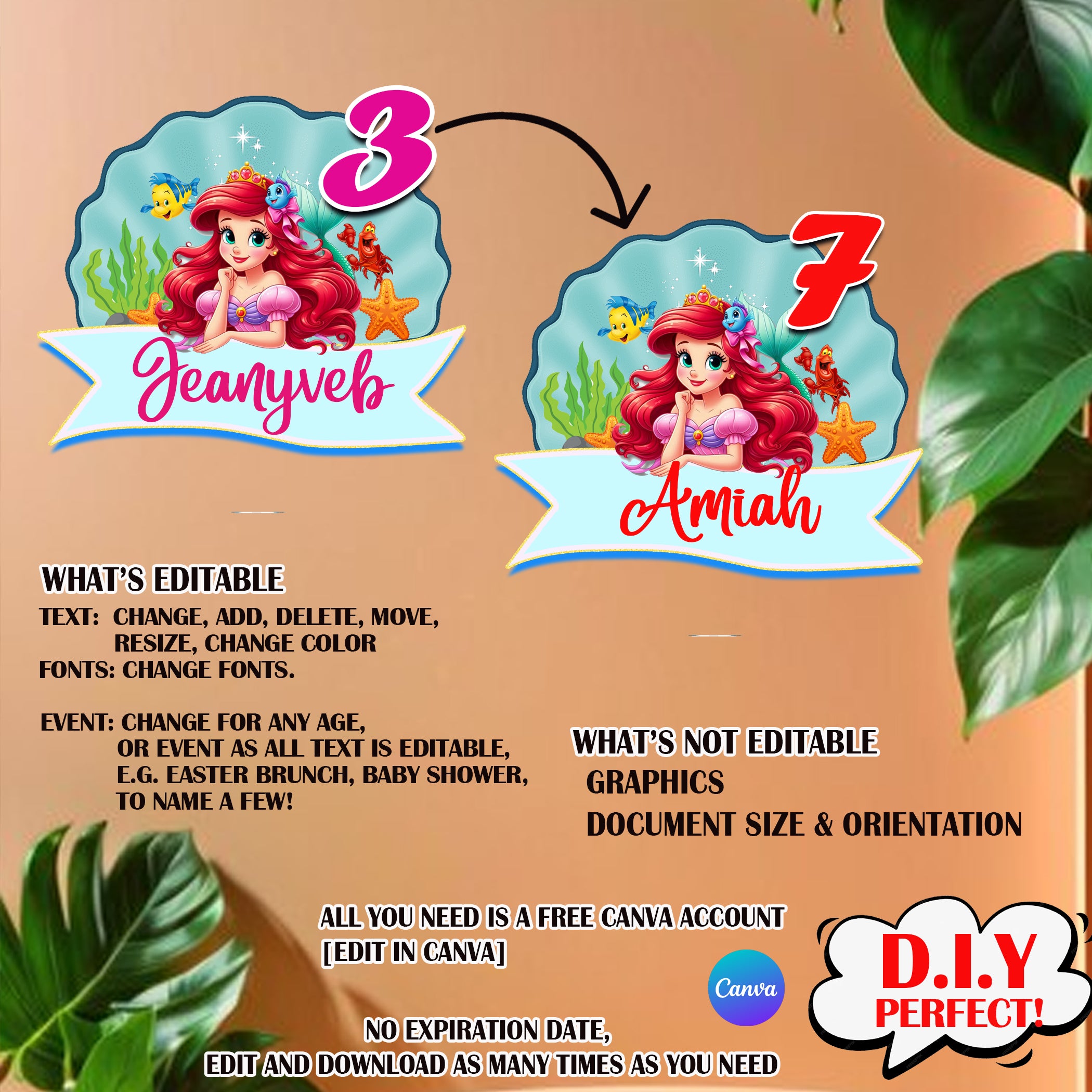 Princess Cake Topper | Little Mermaid Birthday Party Decor (Digital Download)