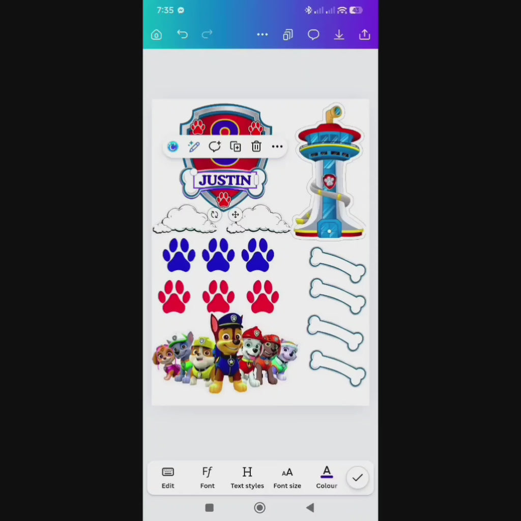 Paw Patrol Cake Topper, Editable Birthday Party Decoration (Instant Download)