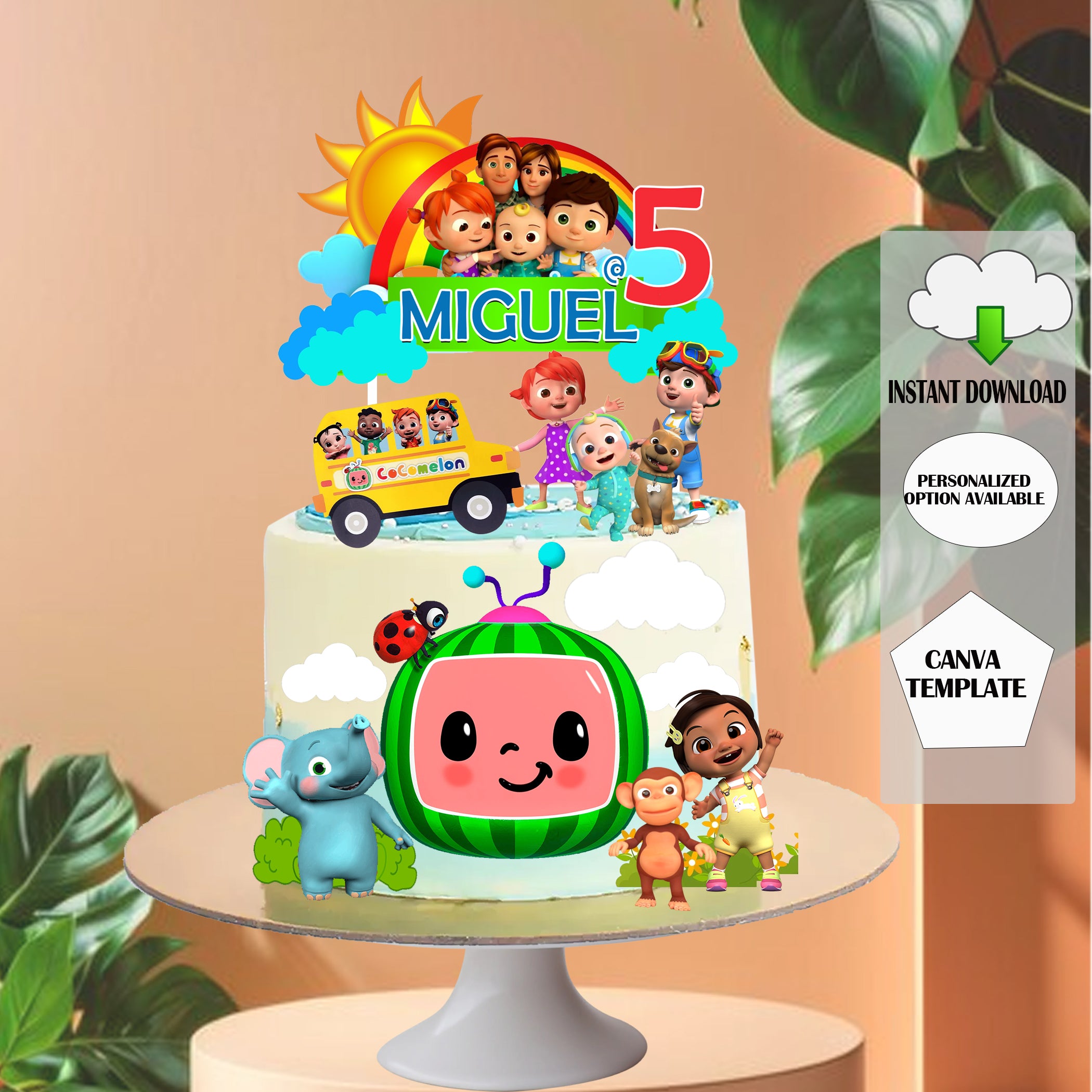 🎉 Editable Cocomelon Cake Topper – Instant Download Party Decor