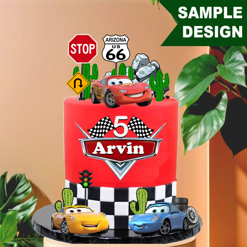 Personalized Racing Theme Cake Topper | Editable Canva Template | Fast Cars Birthday