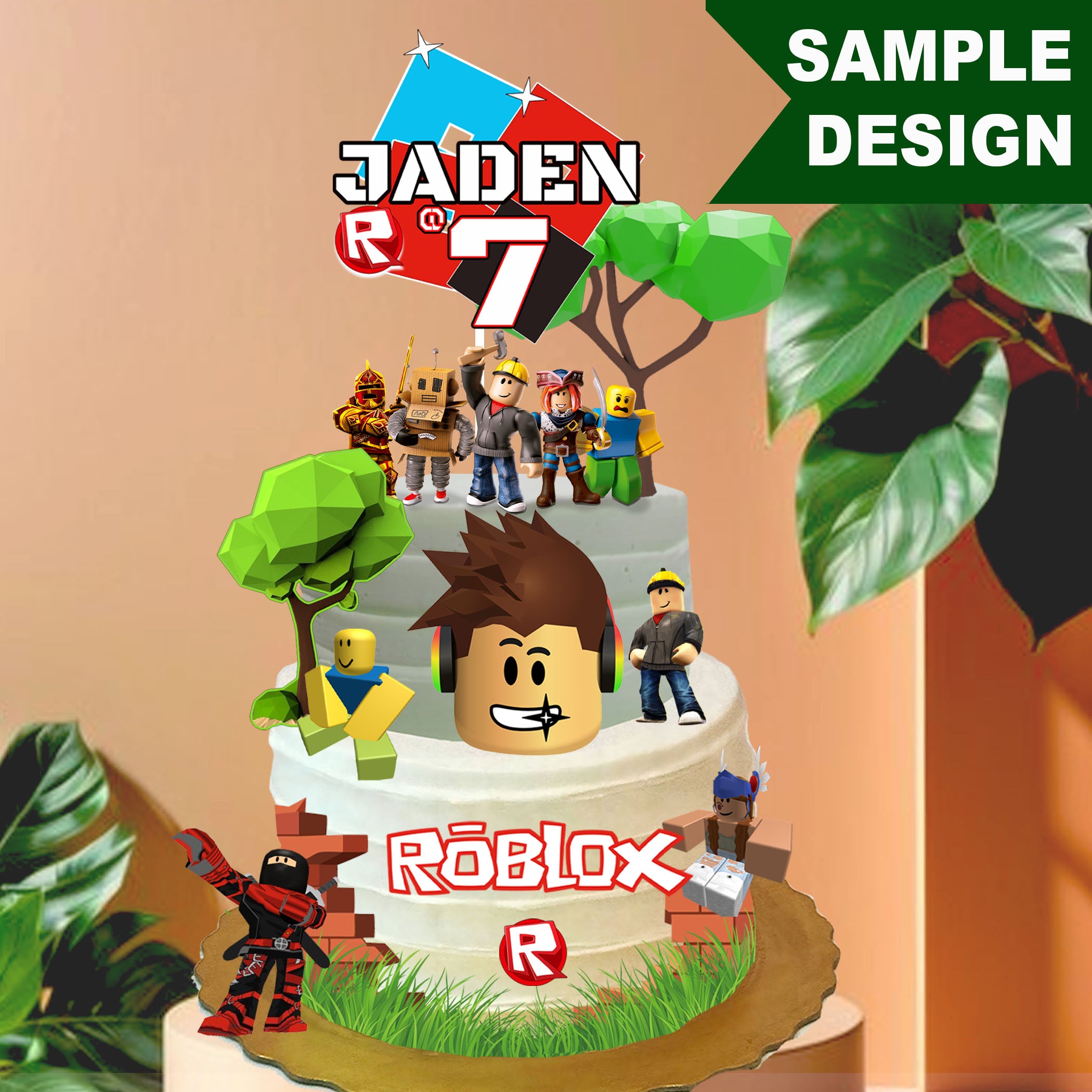 Gaming Cake Topper Editable Template | Roblox Inspired + Free Cupcake Toppers | Canva Instant Download