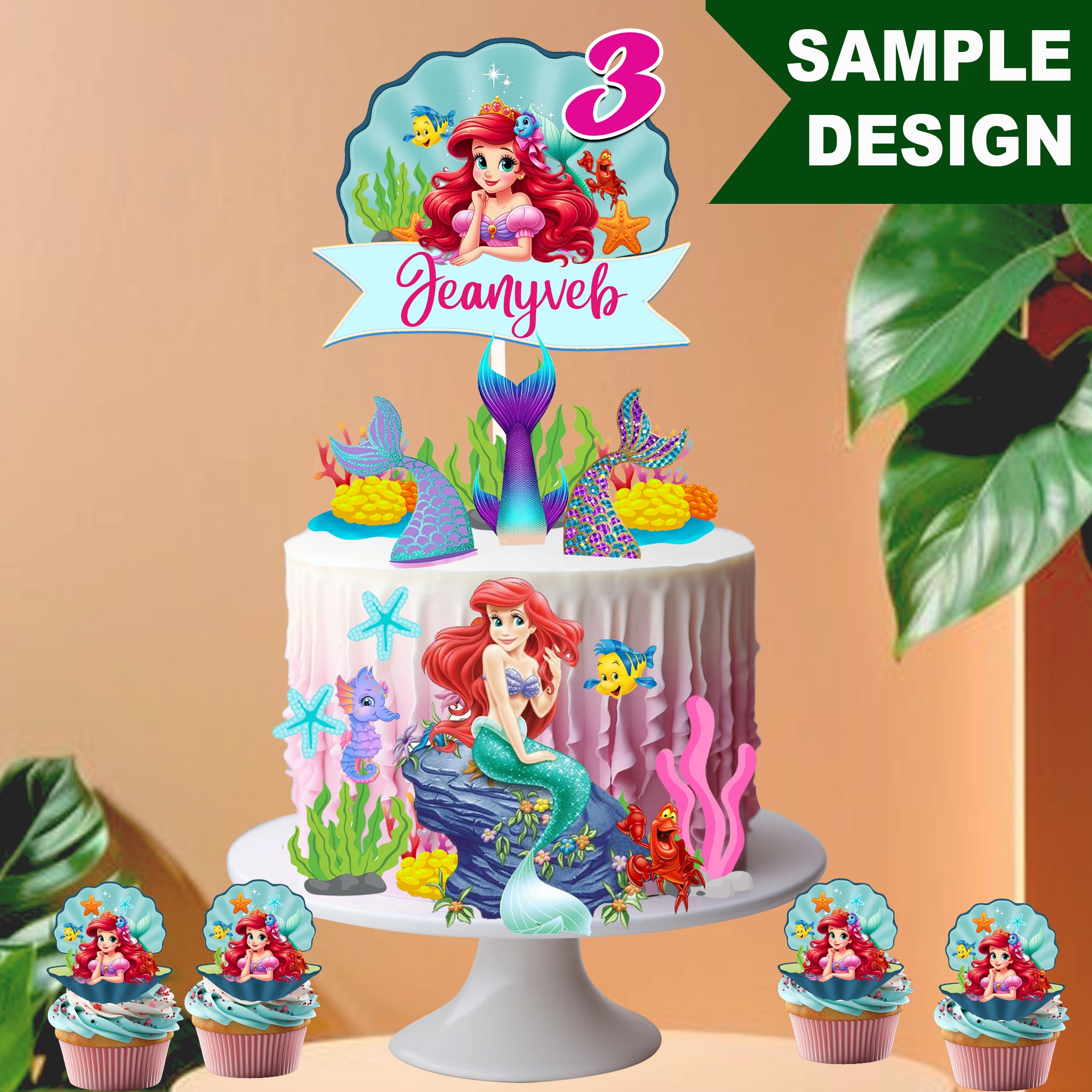 Princess Cake Topper | Little Mermaid Birthday Party Decor (Digital Download)
