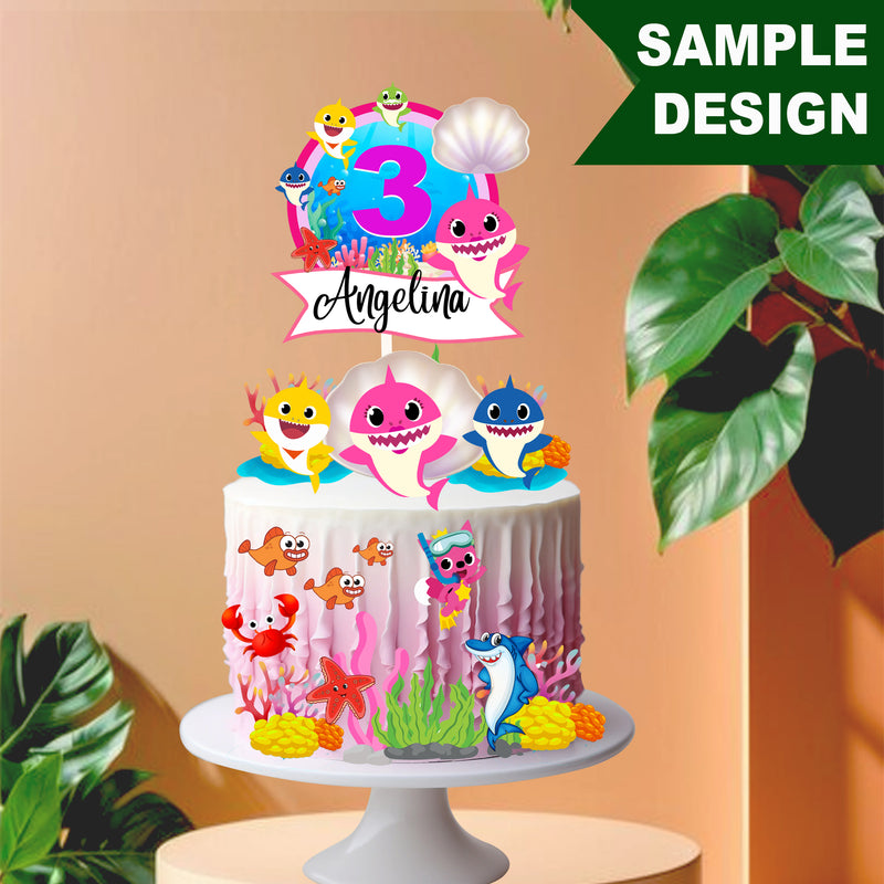 Shark Cake Topper, Editable Birthday Party Decoration (Instant Download)